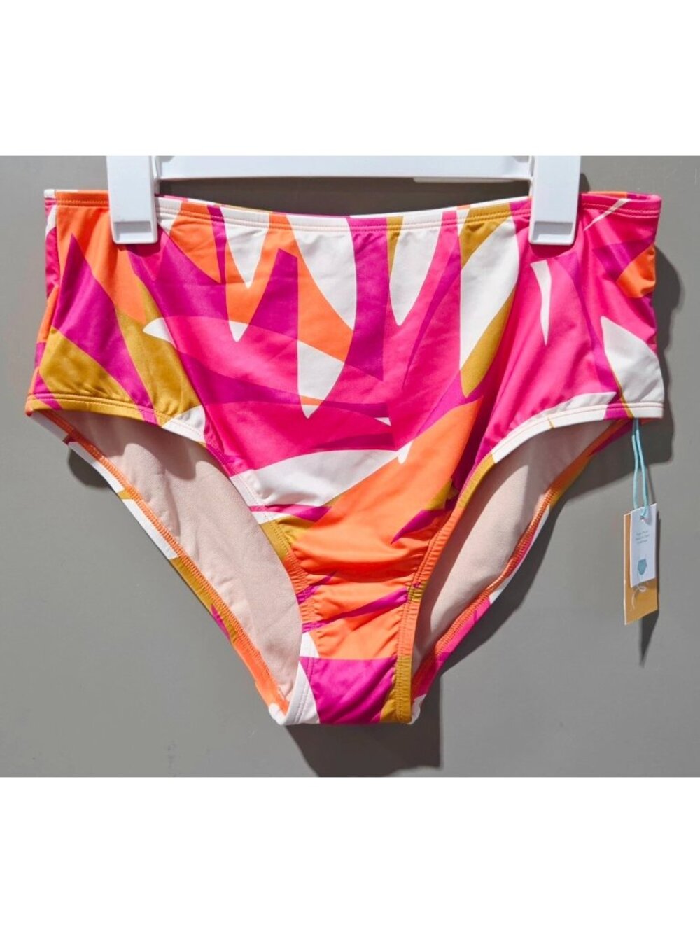 Kona Sol Orange & Pink Tropical Floral High Waist Bikini Swim Bottom -- Plus 2X